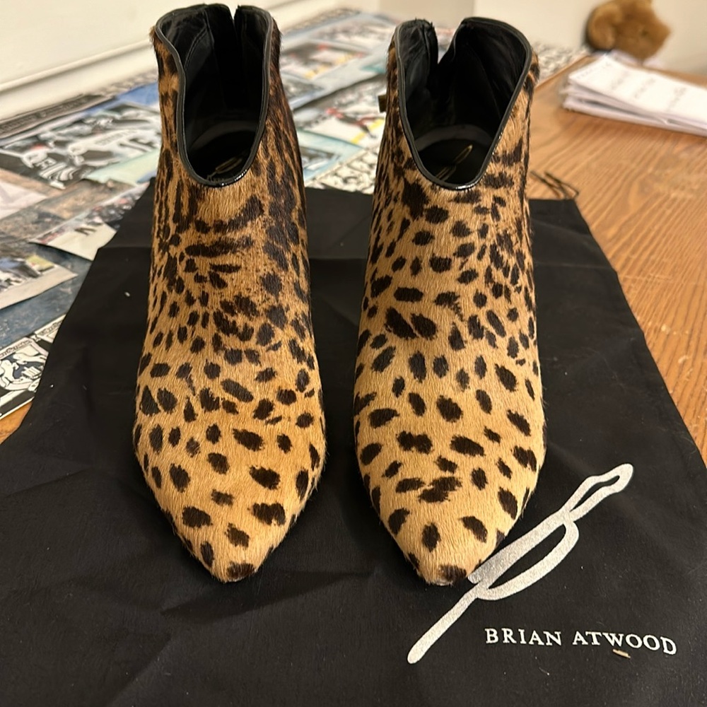 Brian Atwood leopard real hair  skin booties size 8